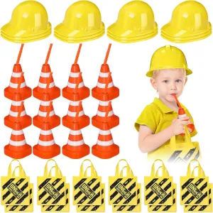 Hillban 36 Pcs Construction Birthday Party Supplies Set Kids Construction Dress up Kit Including 12 Hat, 12 Tote Bag and 12 Traffic Cone Cups for Construction Birthday Dress up Party Decorations