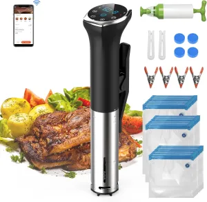 Hobsir Sous Vide Cooker Kit, 1100W Sous Vide Machine with LED, Wifi App Control, Timer, Silence Stainless Steel Immersion Circulator Slow Cooking Machine Sous-vide Kit