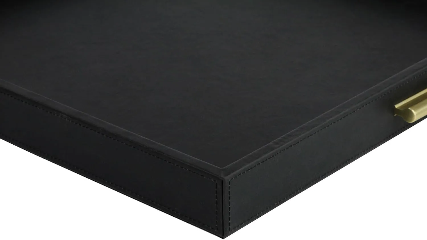 HofferRuffer Elegant Decorative Serving Tray, 20"x20" Square Faux Leather Ottoman Tray with Gold Hardware Handles, Coffee Table Serve Tea, Coffee or Breakfast (Black)