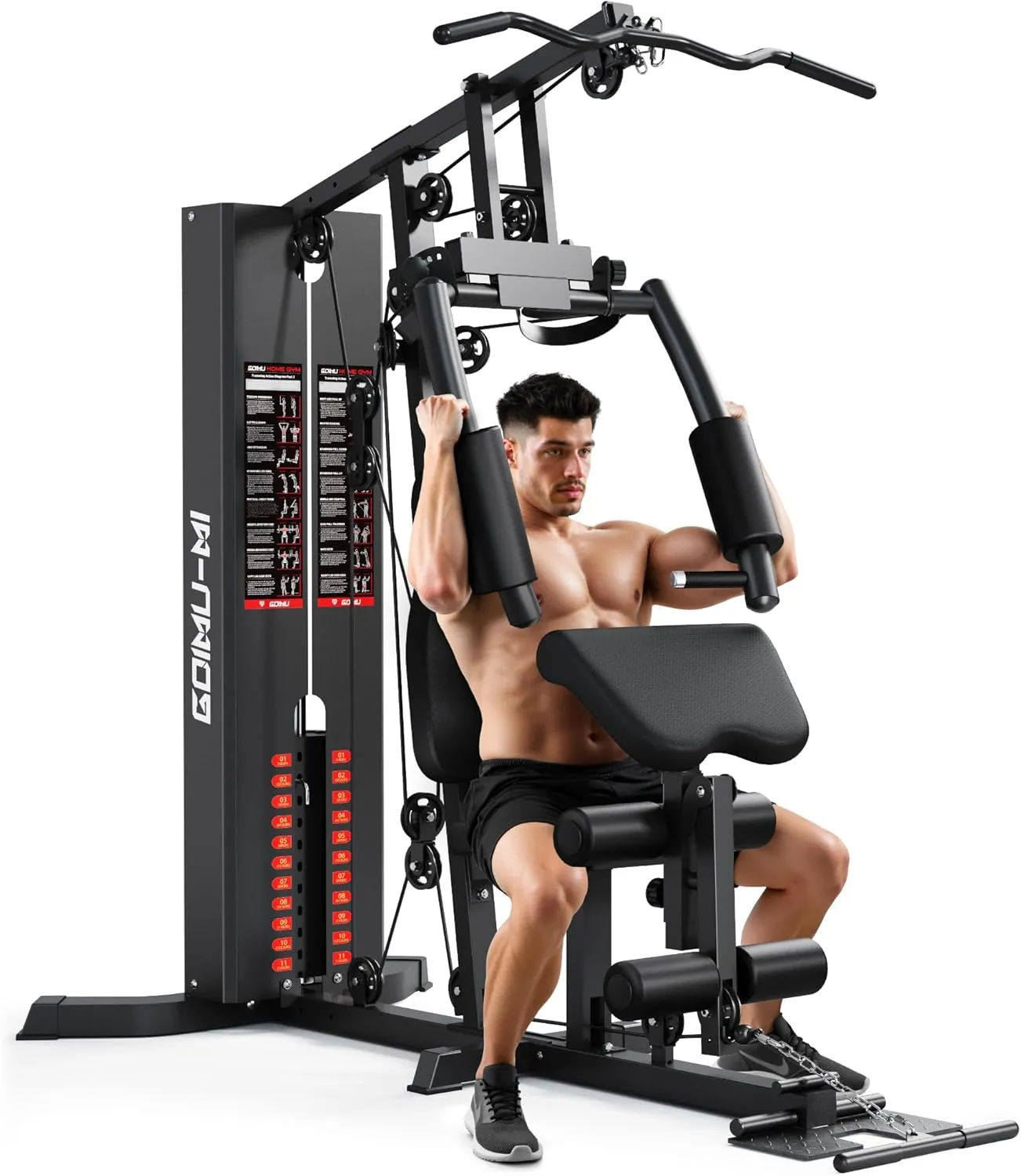 Home Gym, M1 Workout Station with 140LBS Weight Stack, Multifunctional Home Gym Equipment with Pulley System for Full Body Strength Training