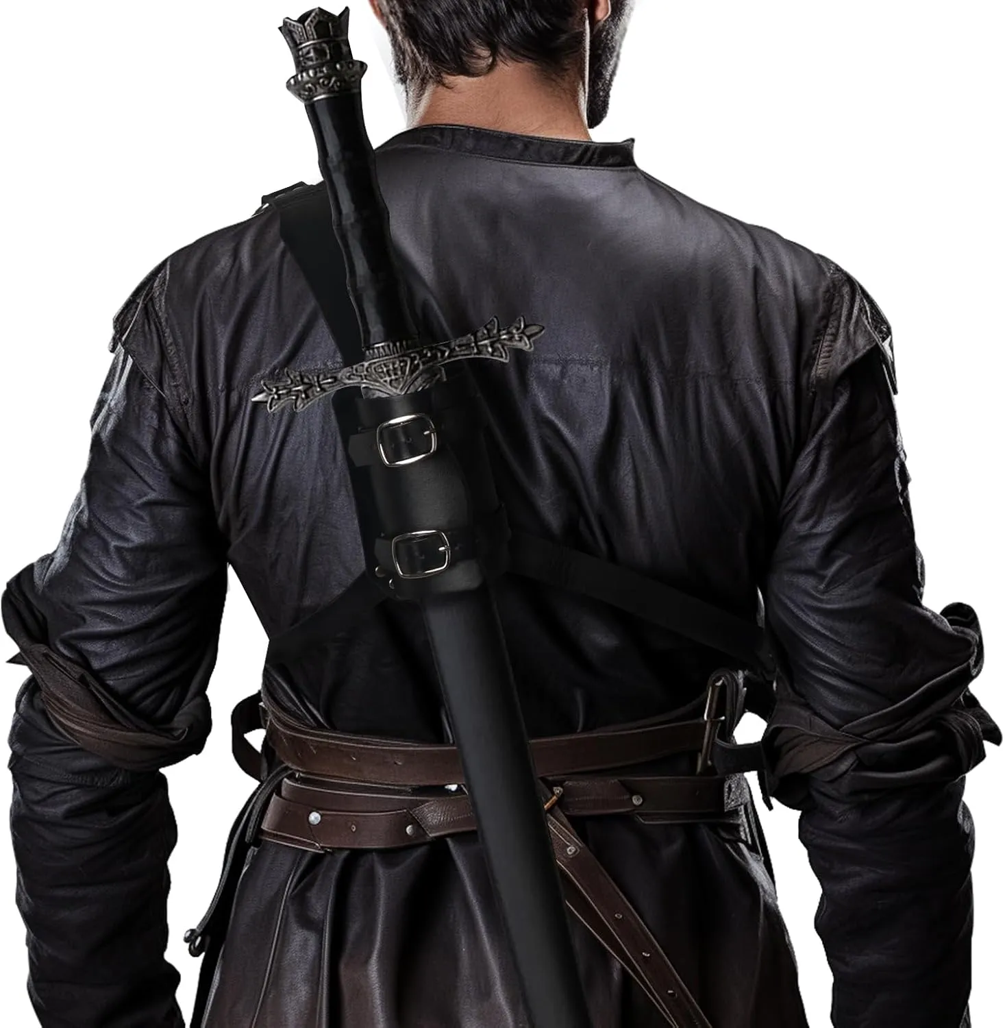HOMELEX Medieval Leather Back Sword Shoulder Frog - Adjustable Sheath Holster Renaissance Warrior Costume Accessory