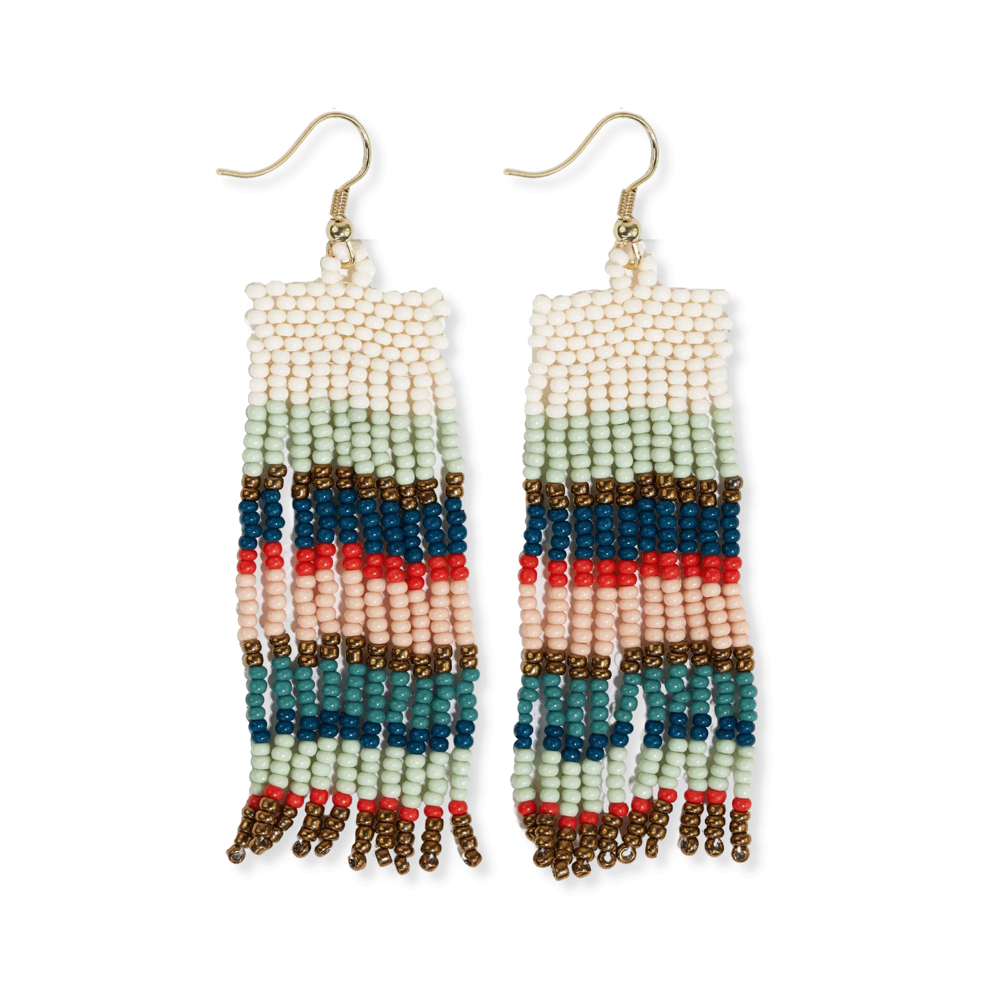 Horizontal Stripes Beaded Fringe Earrings