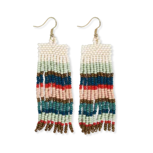 Horizontal Stripes Beaded Fringe Earrings