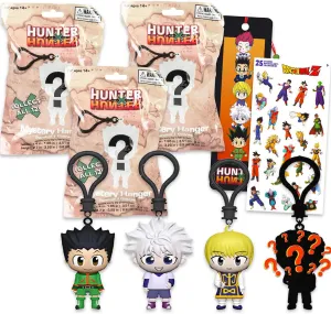 Hunter x Hunter Blind Bag Party Favors Set – Bundle with 3 Anime Figural Keychain Mystery Hanger Clips Plus Bookmark, Stickers | Hunter x Hunter Blind Bag Figures for Teens