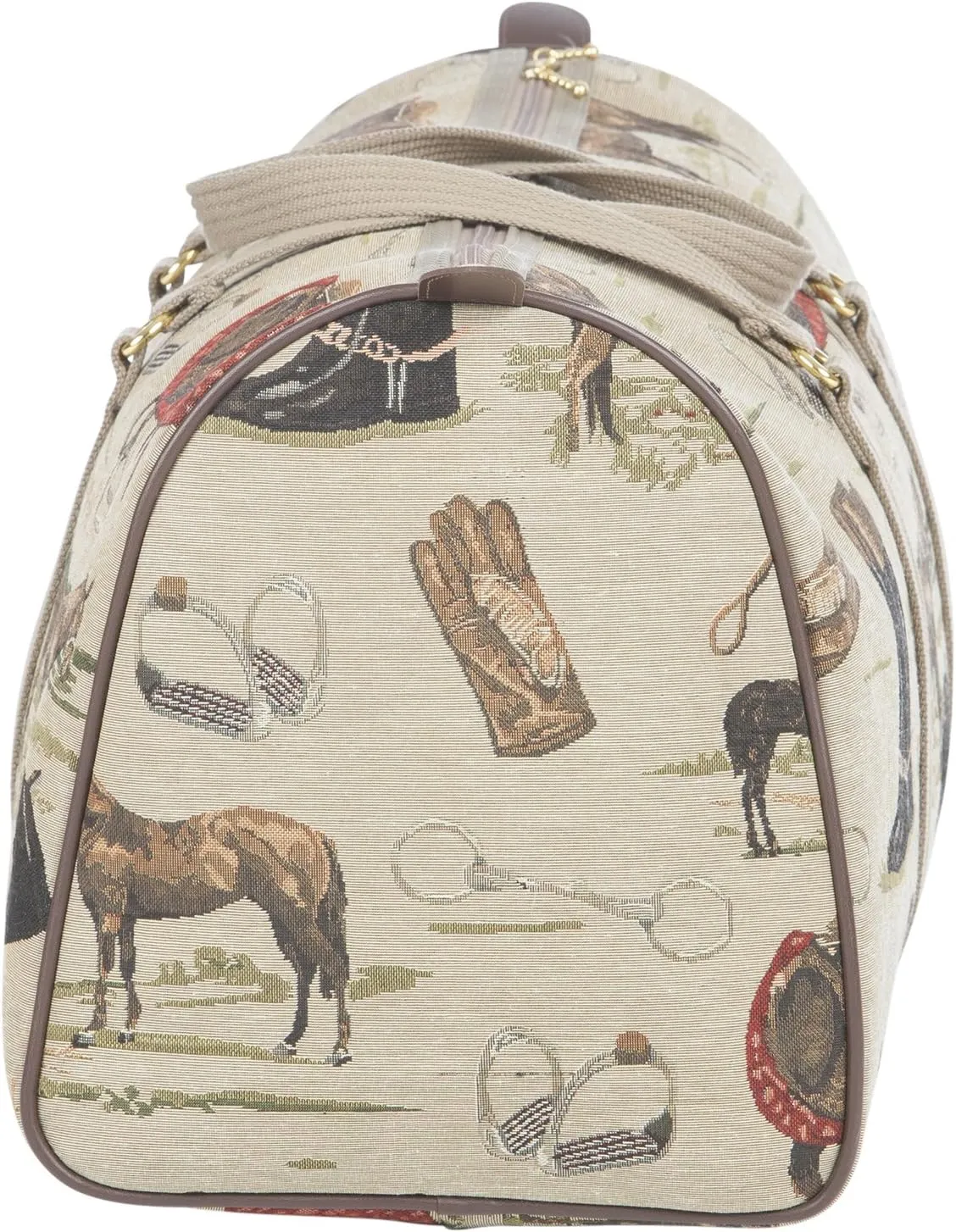 Huntley Equestrian 01026 Classic Tapestry English Design Duffle Bag Lightweight Patterned Cotton Heavy Duty Handles Center zipper Reinforced Bottom