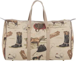 Huntley Equestrian 01026 Classic Tapestry English Design Duffle Bag Lightweight Patterned Cotton Heavy Duty Handles Center zipper Reinforced Bottom