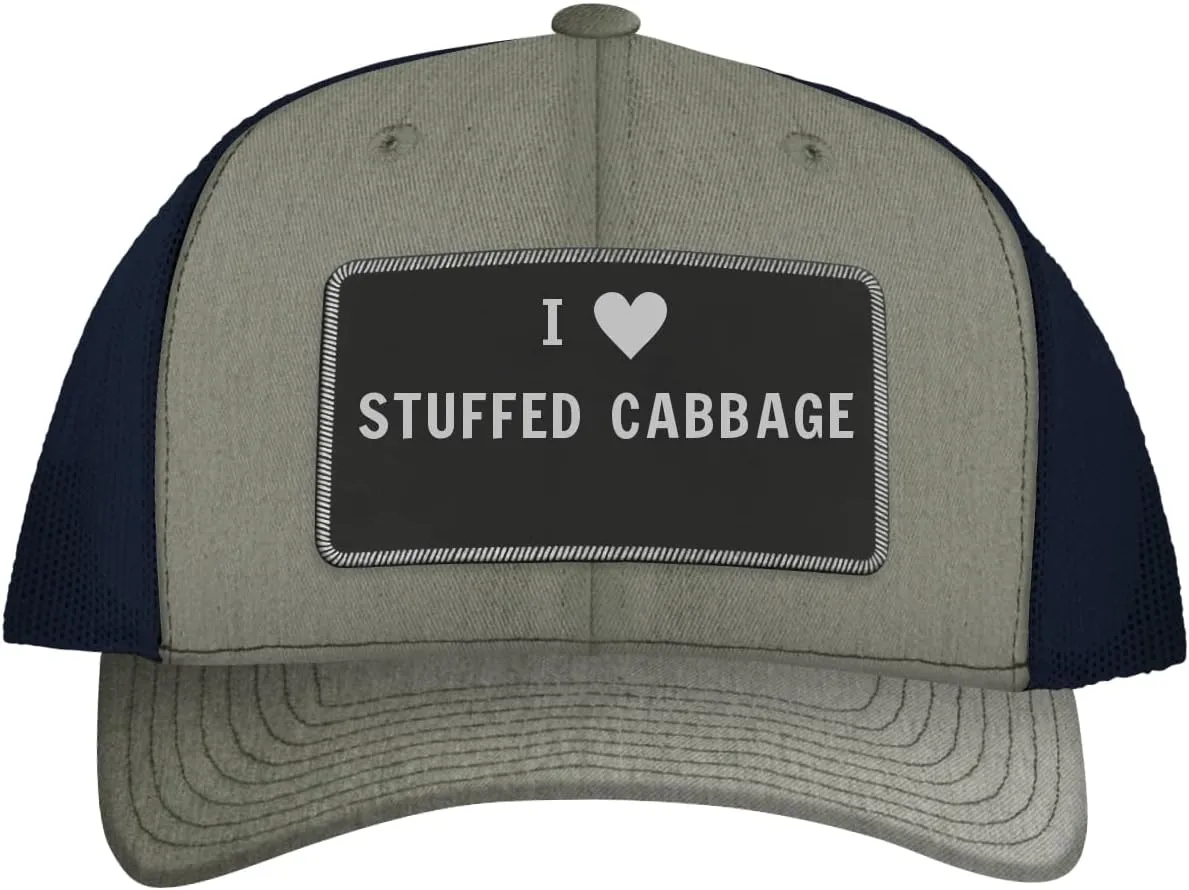 I Heart Love Stuffed Cabbage - Leather Black Patch Engraved Trucker Hat