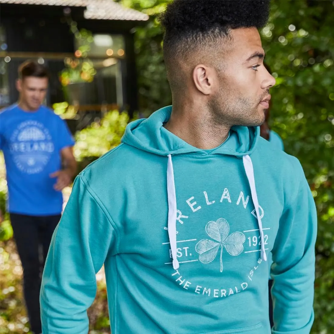Ireland Long Sleeve with Pockets Ocean Green Shamrock Label Hoodie for Men