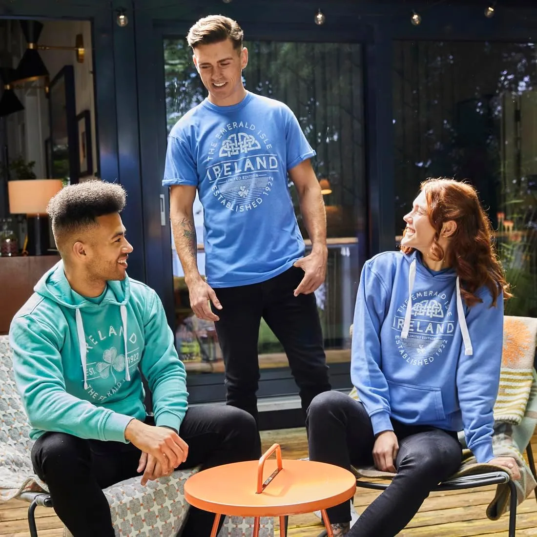 Ireland Long Sleeve with Pockets Ocean Green Shamrock Label Hoodie for Men