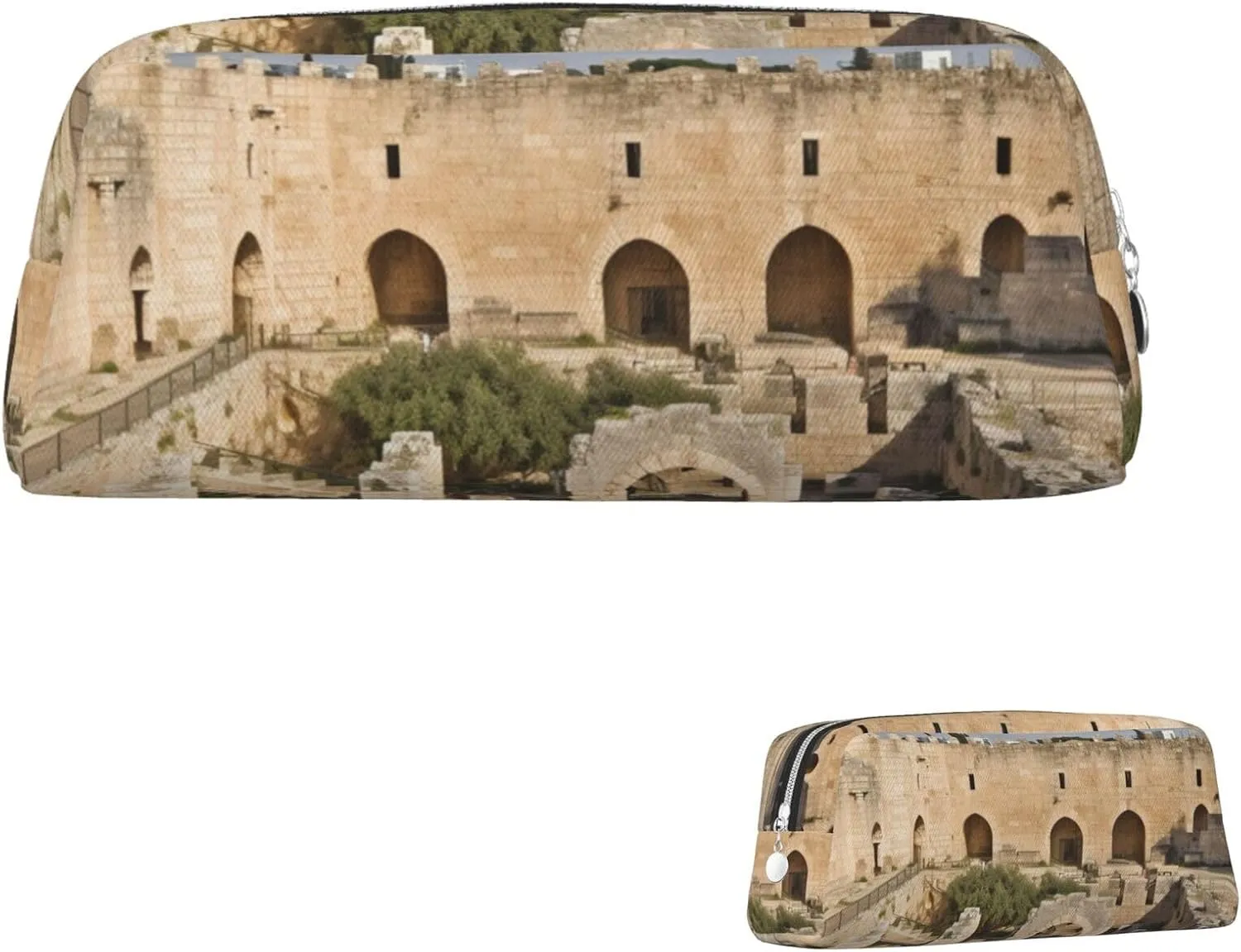 Israel at The Tower of David Makeup Bag Travel Toiletry Bag Big Pencil Bags for Women Men Leather Zipper Coin Pouch Purse