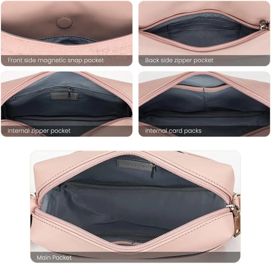 Jackie&Jill Small Crossbody Bags Purses for Women,Cork & Leather Shoulder Handbags with Wide Strap,Top Zipper Camera Bag