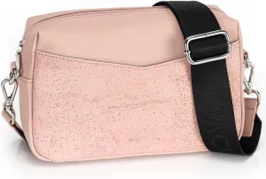 Jackie&Jill Small Crossbody Bags Purses for Women,Cork & Leather Shoulder Handbags with Wide Strap,Top Zipper Camera Bag