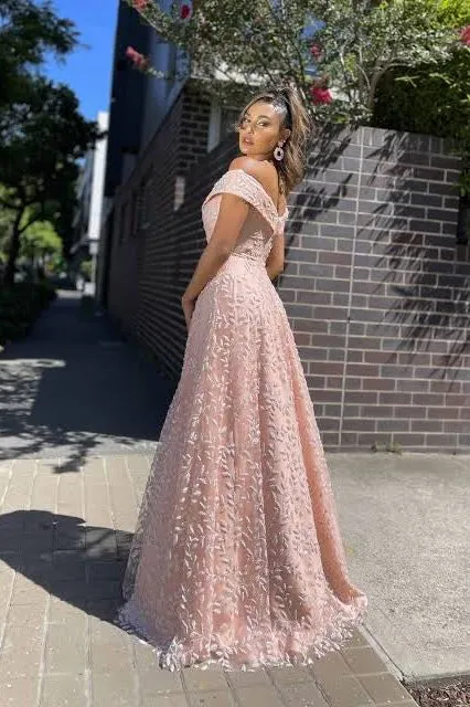 J’ADORE AUSTRALIA FULLY BEADED OFF SHOULDER GOWN
