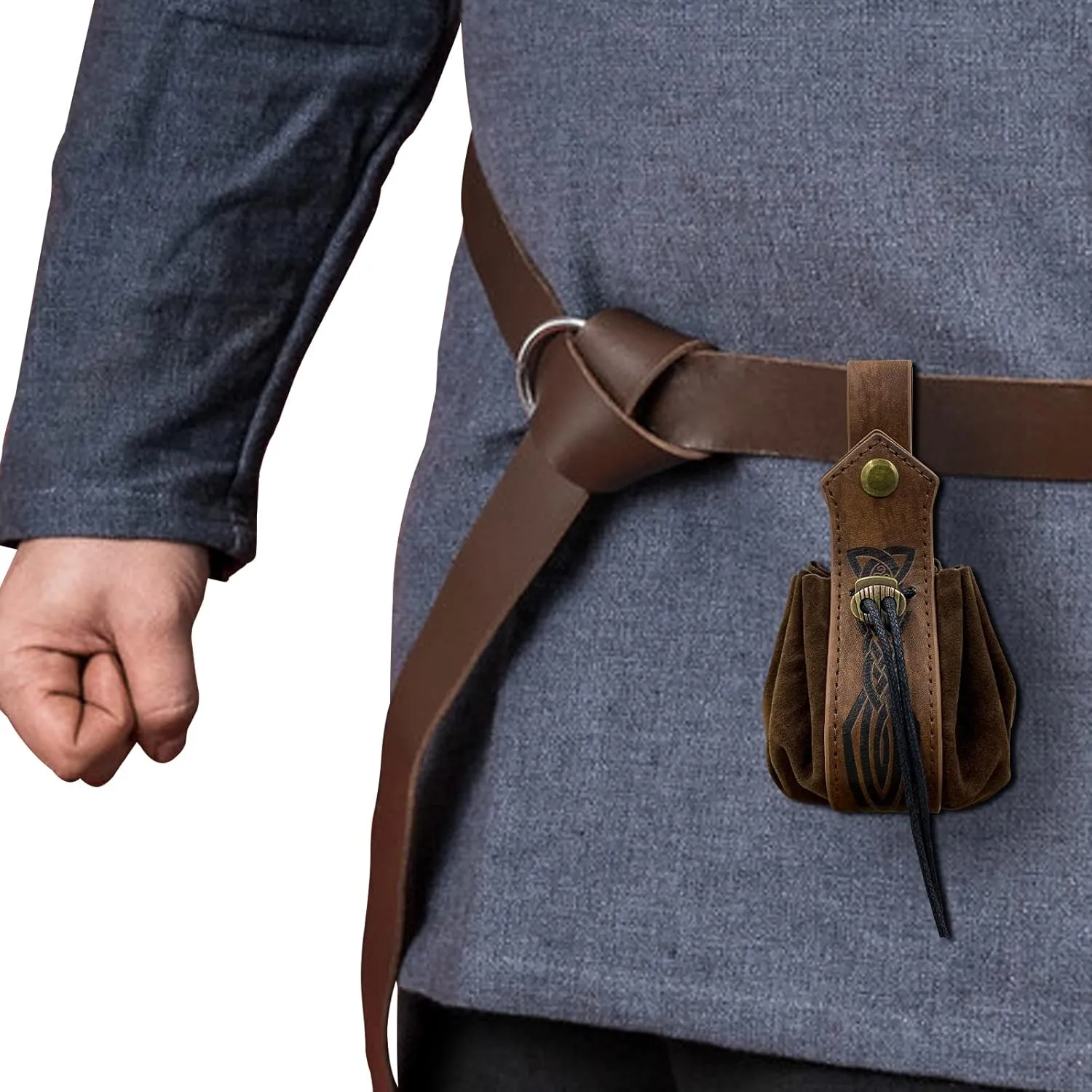 JAOYU Medieval Faux Leather Pouch Drawstring Waist Pack Vintage Portable Leather Belt Pouch Medieval Leather Bag Coin Purch Renaissance Pouch Bag for Men Women