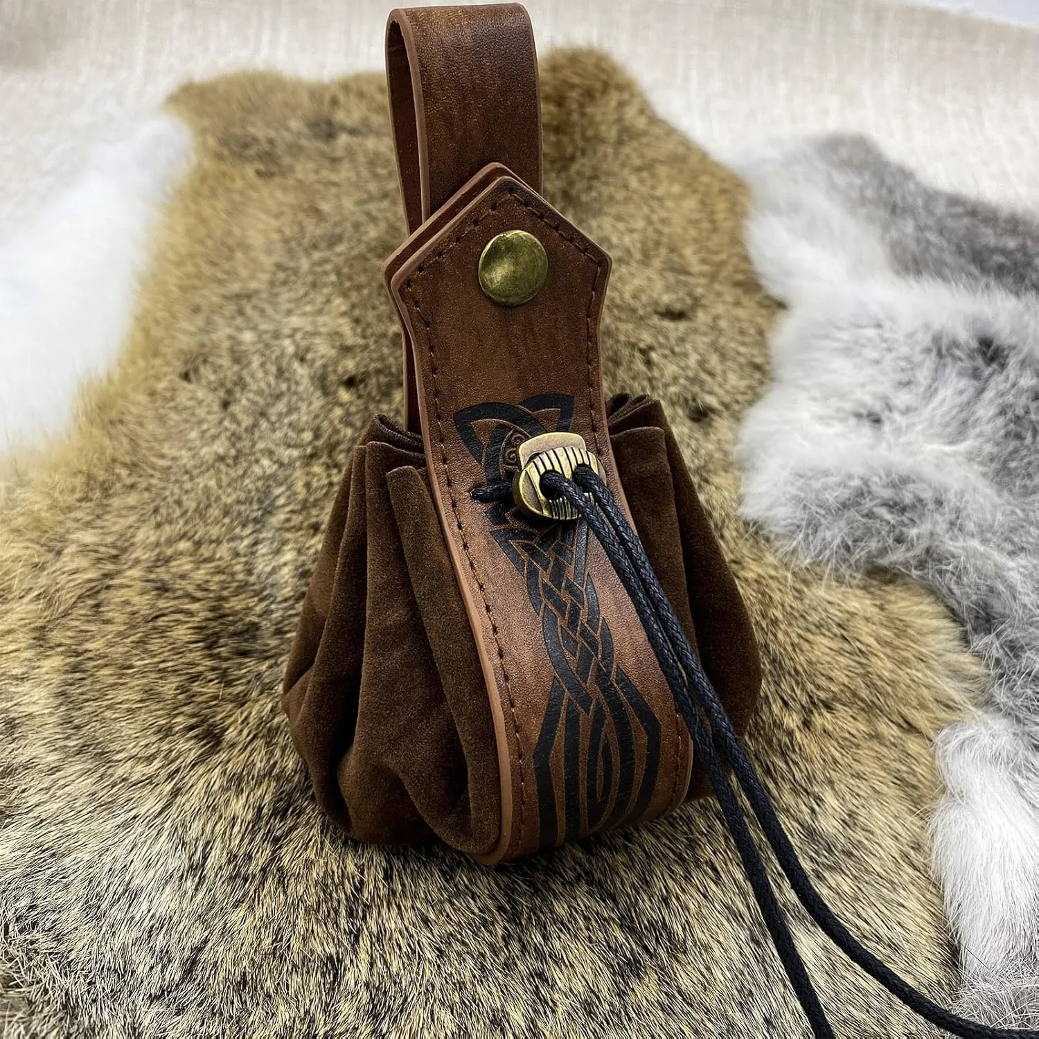 JAOYU Medieval Faux Leather Pouch Drawstring Waist Pack Vintage Portable Leather Belt Pouch Medieval Leather Bag Coin Purch Renaissance Pouch Bag for Men Women