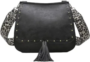 JEN & CO. Guitar Strap Purse Small Crossbody Bag - Shoulder Bag Bailey Crossbody with Animal Print Contrast Strap (M1970)