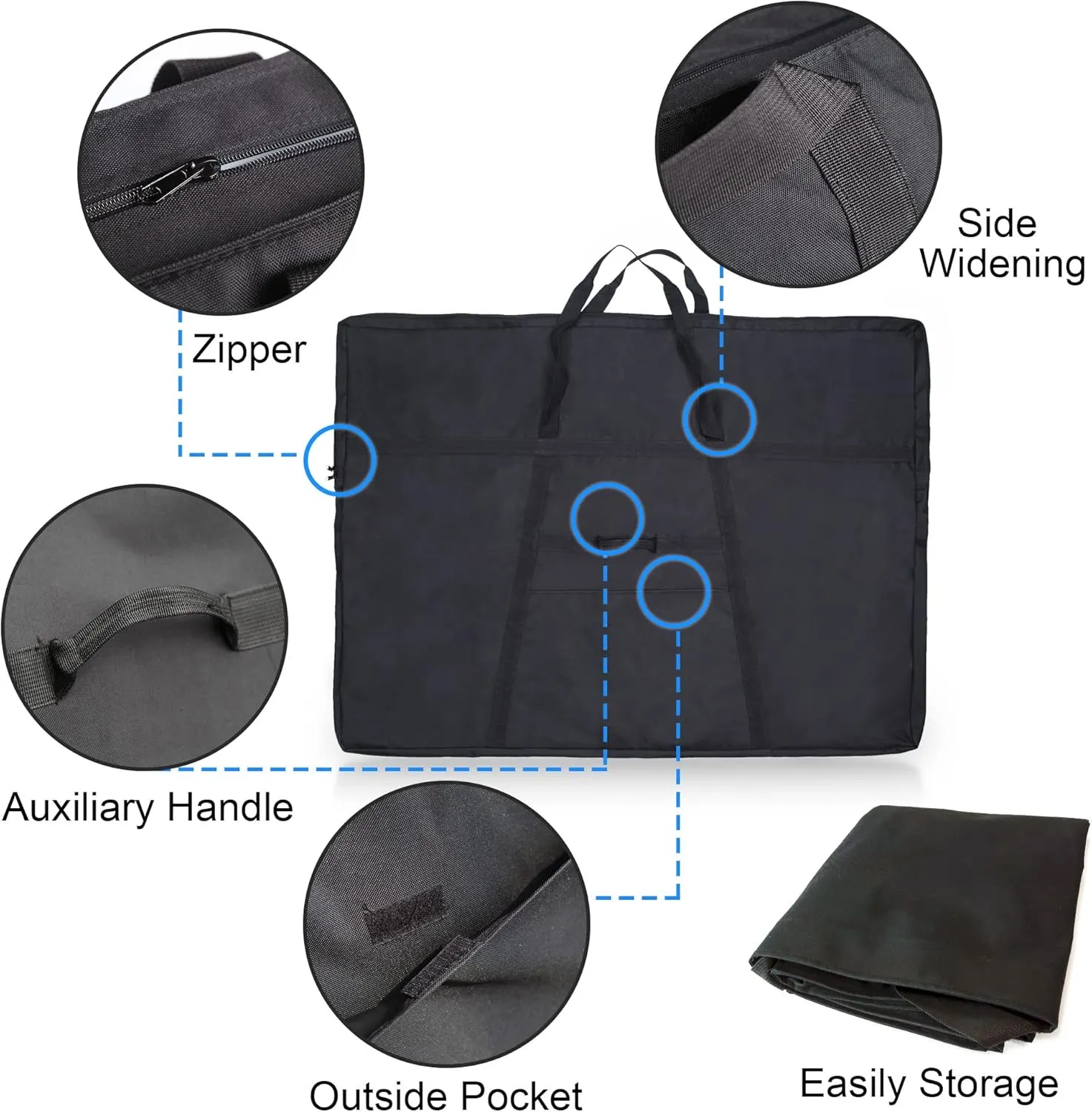 JJRING Extra Large Dacron Waterproof Light Weight Art Portfolio Tote Bag, 37'' x 49'' for 36'' x 48'' Black Carrying Storage Case For Poster, Sketching, and Drawing