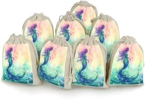 JKLQWH Muslin Bags Drawstring Pouches Beautiful Mermaid Tail Draw String Bags Reusable Sachet Bag Muslin Drawstring Bag Portable Jewelry Pouch Gift Pouch for Party Wedding Home Storage 8pcs