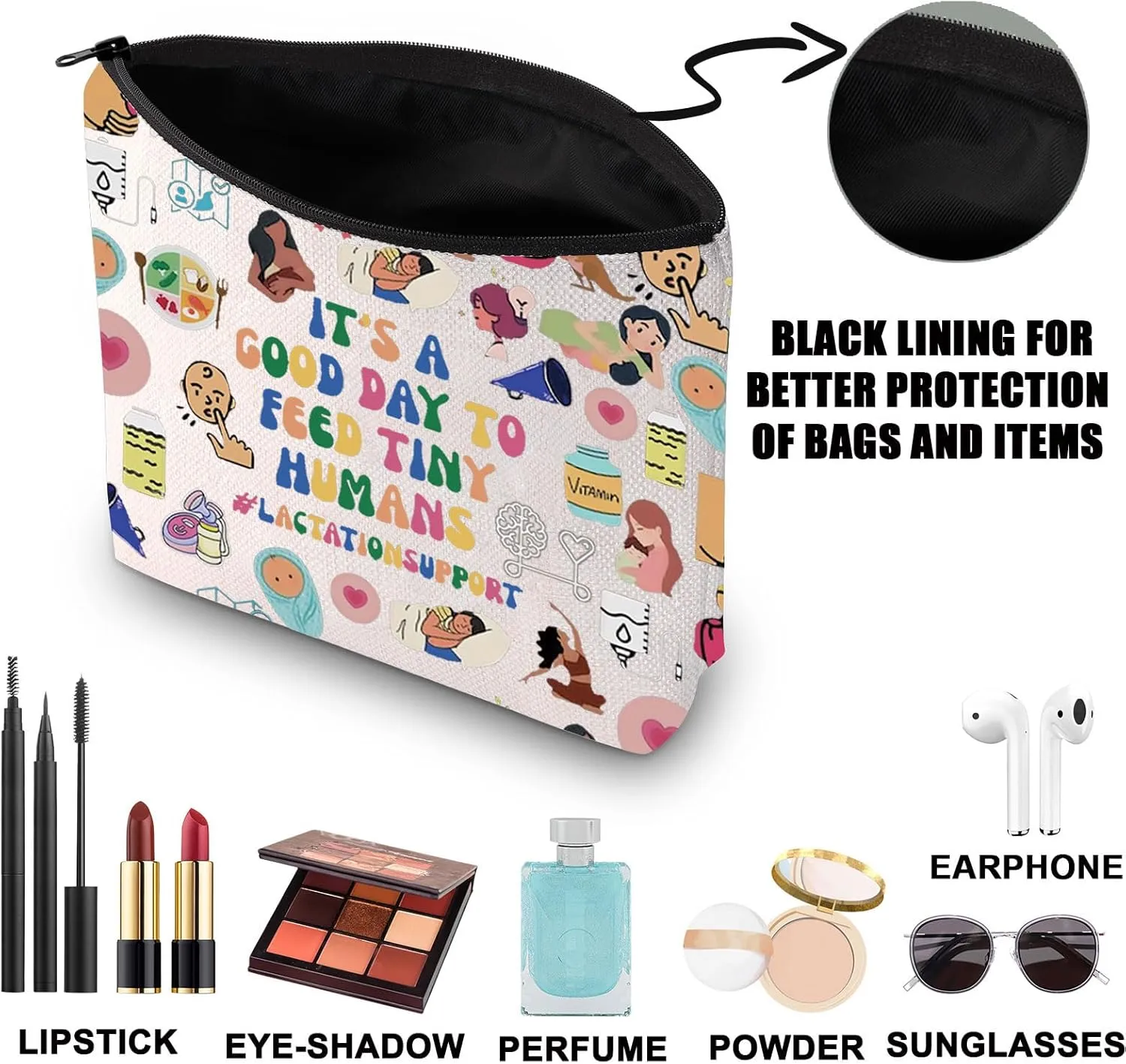 JNIAP Lactation Consultant Makeup Bag - Counselor, Educator, Tech, Specialist Gifts - Zipper Bag (Feed Tiny Human MB)