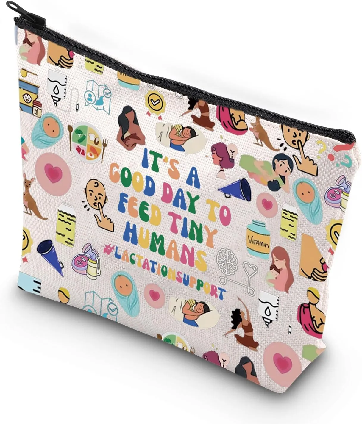 JNIAP Lactation Consultant Makeup Bag - Counselor, Educator, Tech, Specialist Gifts - Zipper Bag (Feed Tiny Human MB)