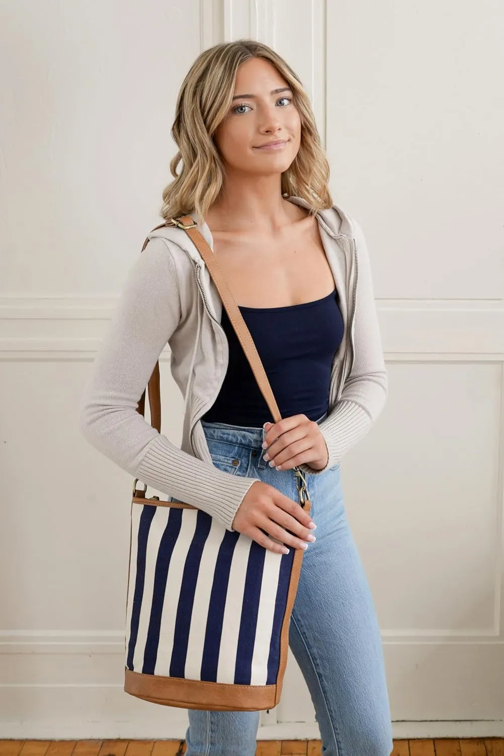 Joy Susan Women's Fashion Purse Awning Stripe Bucket Canvas Bag Hand Bag