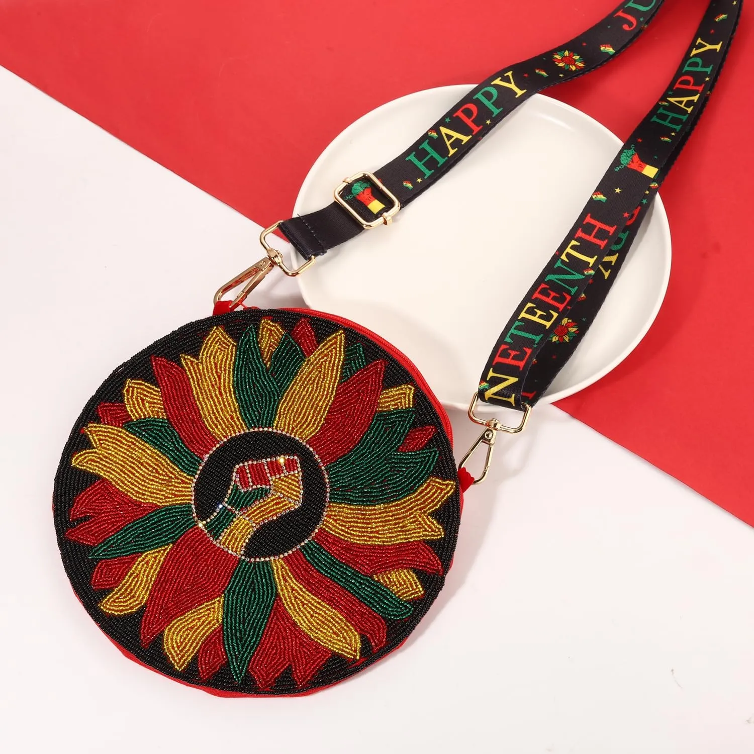 Juneteenth Purse for Women Beaded Afro Freedom Crossbody Purse Shoulder Bag Black History Month African Outfit Gift