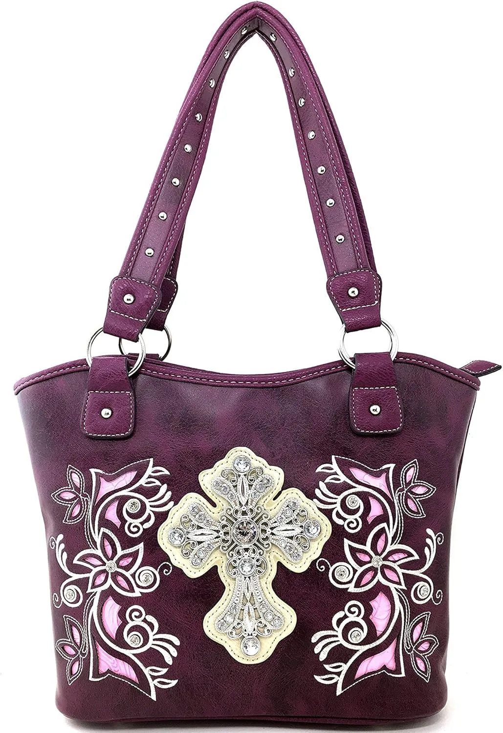 Justin West Floral Concho Tooled Leather Western Concealed Carry Handbag Purse