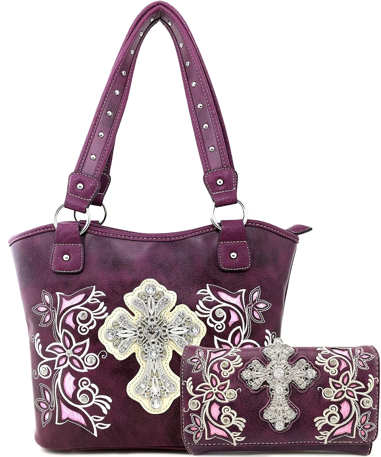 Justin West Floral Concho Tooled Leather Western Concealed Carry Handbag Purse