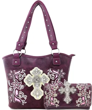 Justin West Floral Concho Tooled Leather Western Concealed Carry Handbag Purse