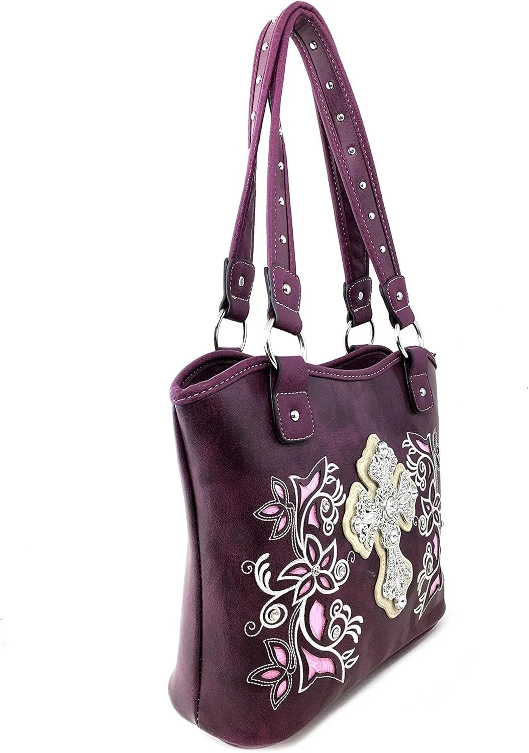 Justin West Floral Concho Tooled Leather Western Concealed Carry Handbag Purse