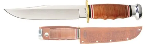 Ka-Bar 1235 Bowie-Stacked Leather Handle with Sheath - Brown Leather