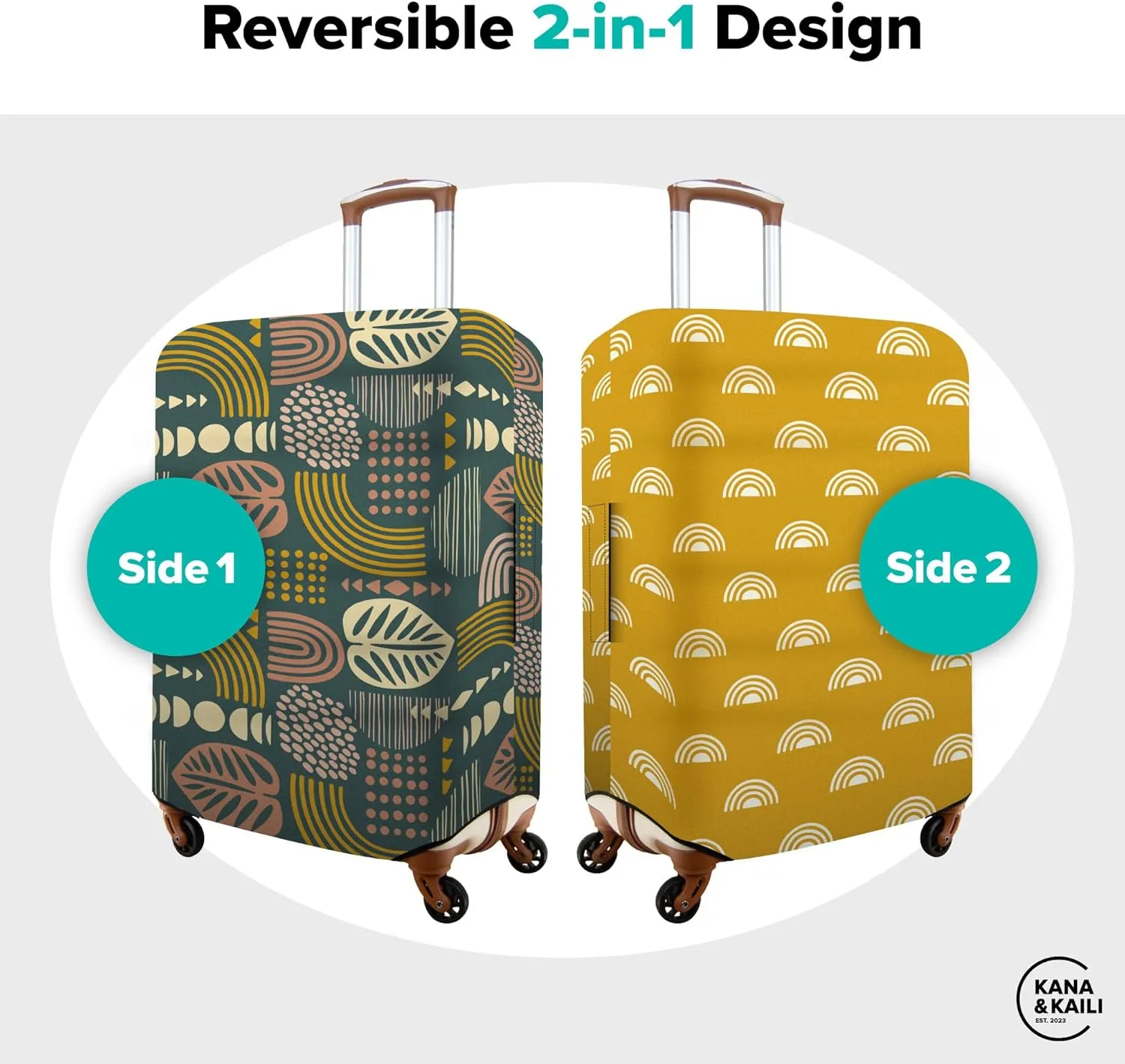 Kana & Kaili 2-in-1 Reversible Luggage Cover | Stylish Suitcase Covers | Spandex Luggage Covers for Suitcase TSA Approved | Boho Style