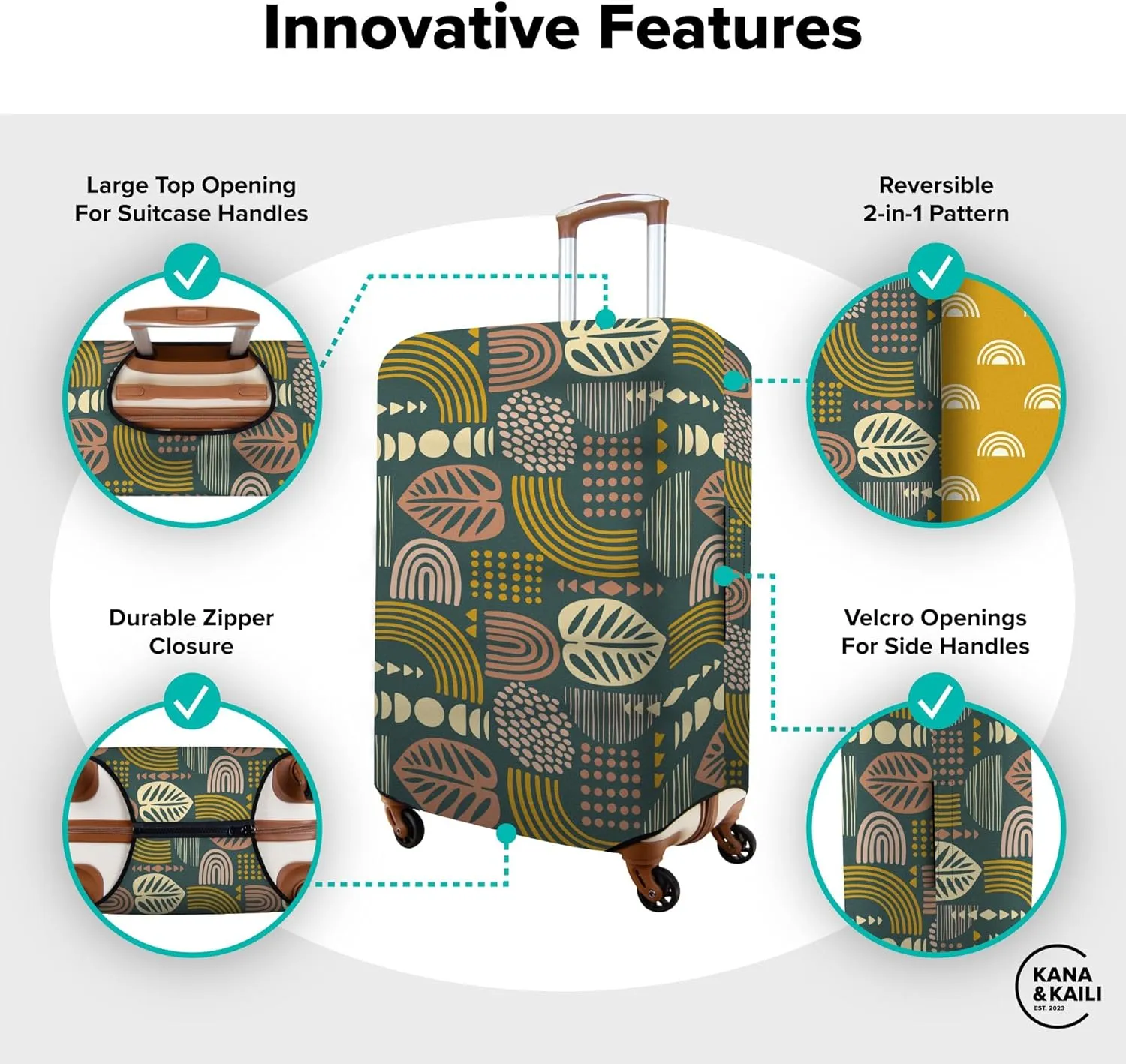 Kana & Kaili 2-in-1 Reversible Luggage Cover | Stylish Suitcase Covers | Spandex Luggage Covers for Suitcase TSA Approved | Boho Style