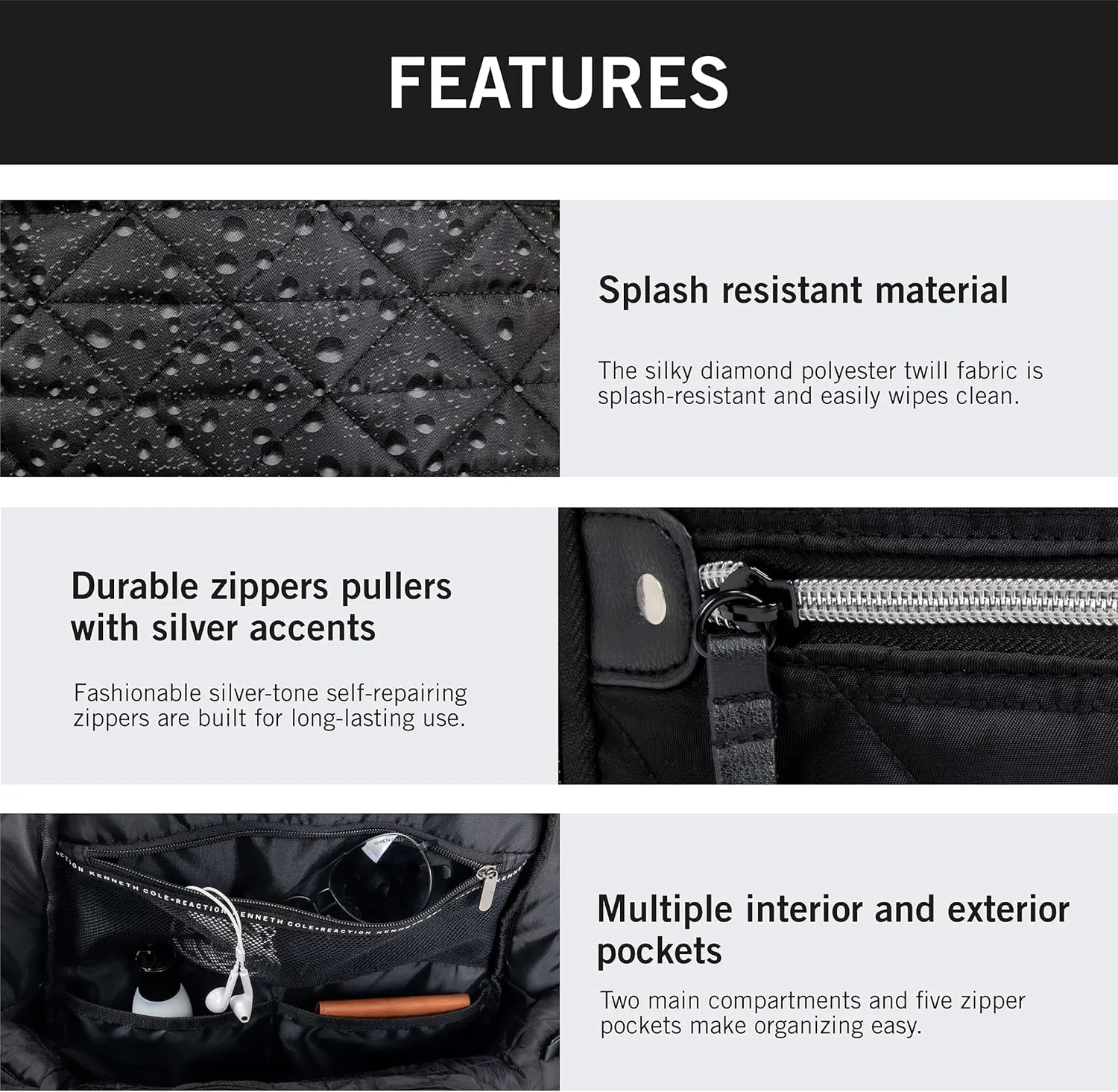 Kenneth Cole REACTION Diamond Tower Collection Lightweight Hardside Expandable 8-Wheel Spinner Travel Luggage, Black, 2-Piece Bundle (Carry On   Backpack)