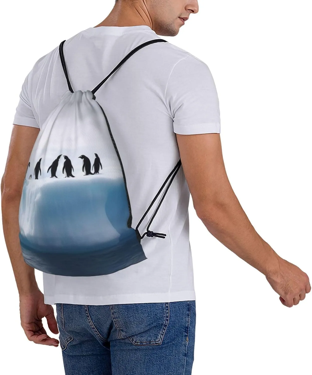 KHiry Drawstring Backpack Waterproof String Bag Iceberg Penguins Drawstring Sackpack Gym Bag for Man Woman