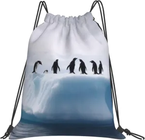 KHiry Drawstring Backpack Waterproof String Bag Iceberg Penguins Drawstring Sackpack Gym Bag for Man Woman