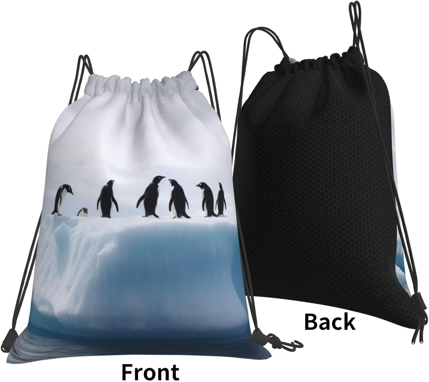 KHiry Drawstring Backpack Waterproof String Bag Iceberg Penguins Drawstring Sackpack Gym Bag for Man Woman