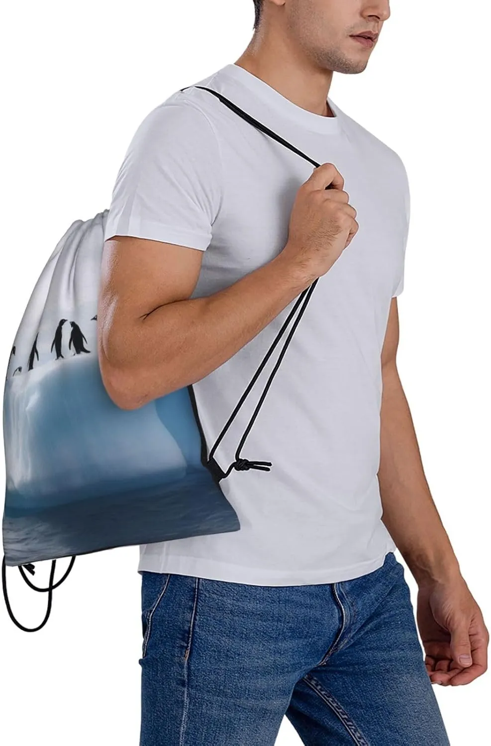 KHiry Drawstring Backpack Waterproof String Bag Iceberg Penguins Drawstring Sackpack Gym Bag for Man Woman