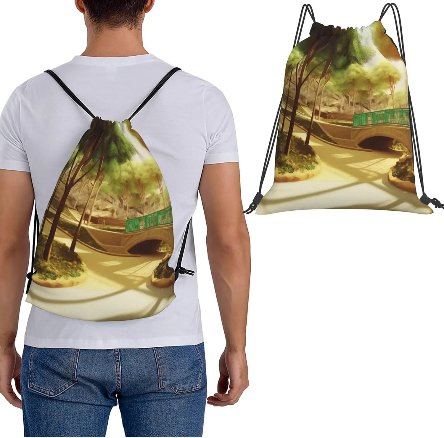 KHiry Drawstring Backpack Waterproof String Bag Park Drawstring Sackpack Gym Bag for Man Woman