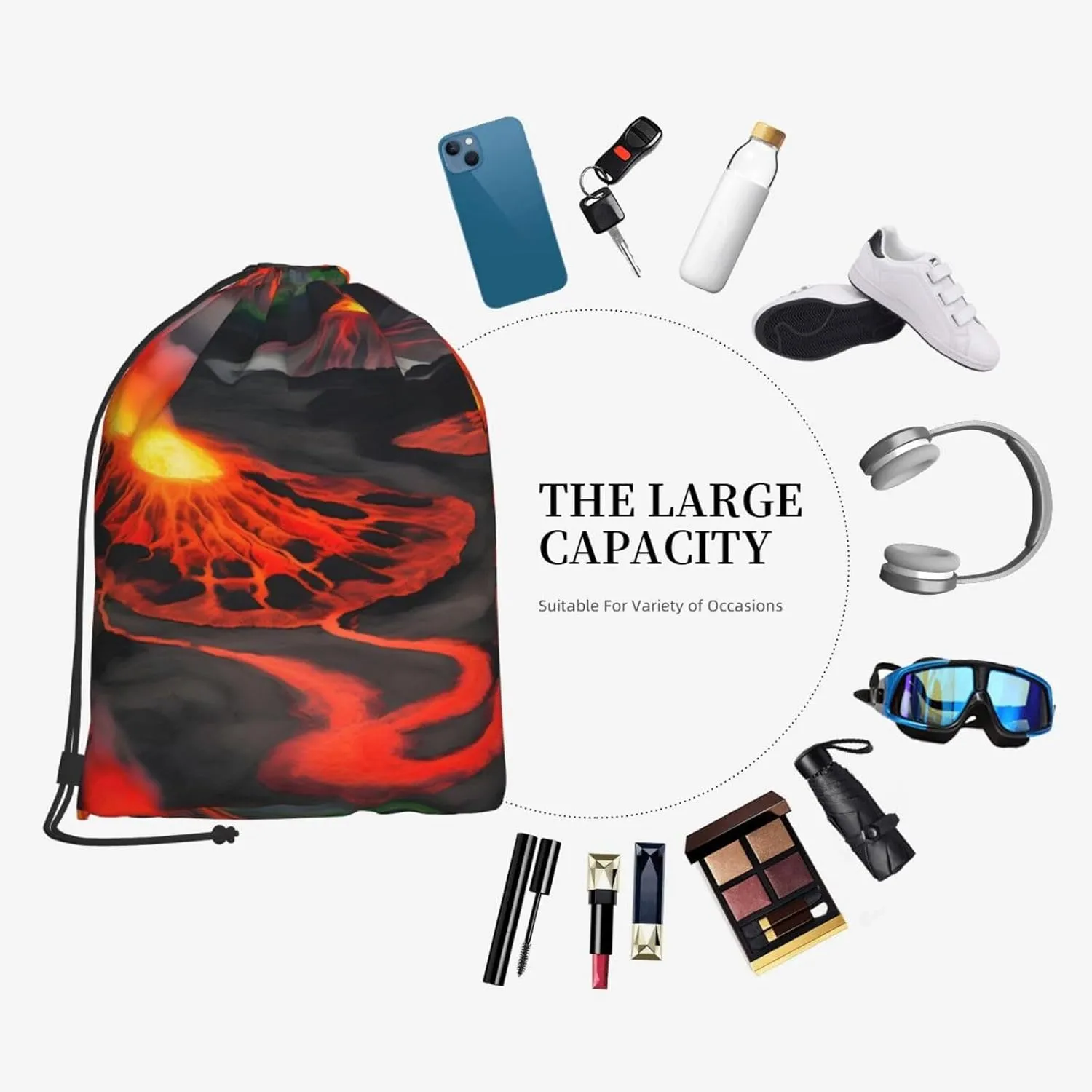 Kilauea Volcanos Drawstring Cinch Backpack Polyester Sack Pack String Bag For Hiking Camping Adventure