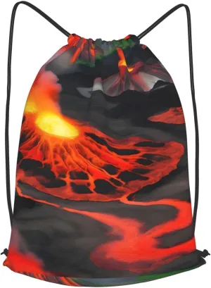 Kilauea Volcanos Drawstring Cinch Backpack Polyester Sack Pack String Bag For Hiking Camping Adventure