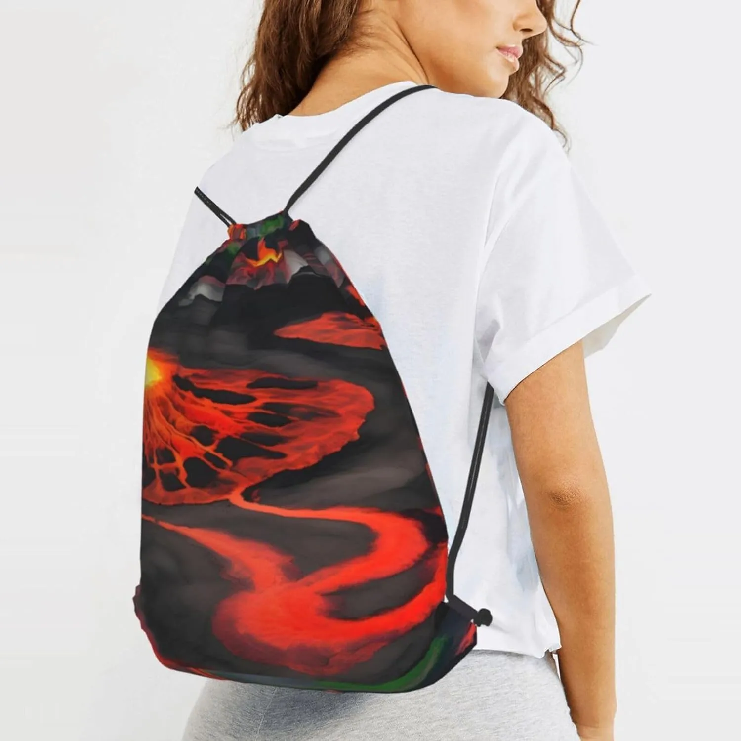 Kilauea Volcanos Drawstring Cinch Backpack Polyester Sack Pack String Bag For Hiking Camping Adventure