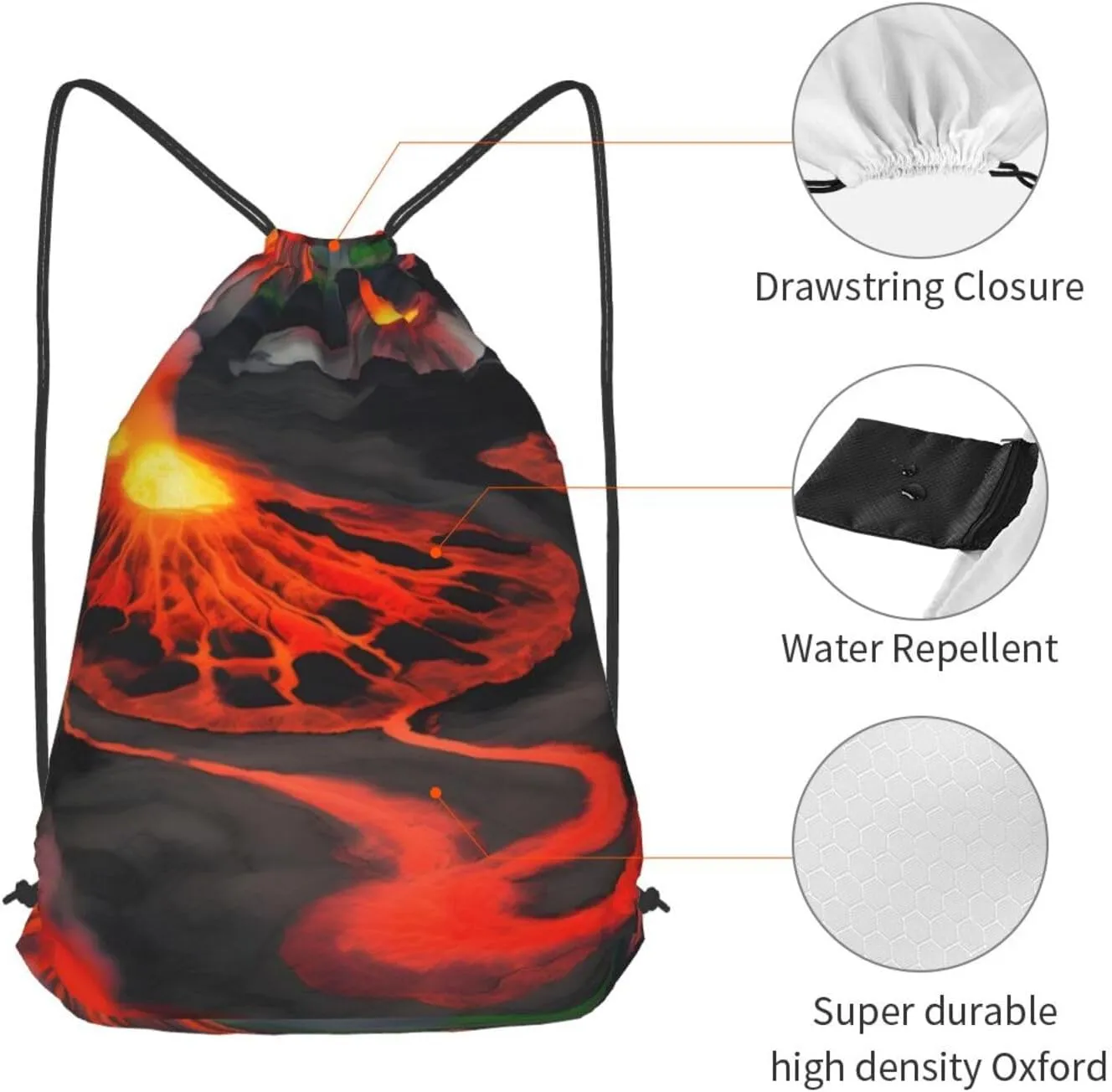 Kilauea Volcanos Drawstring Cinch Backpack Polyester Sack Pack String Bag For Hiking Camping Adventure