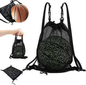 Klmnop 2 Pcs Single Ball Drawstring Mesh Backpack, 17×12 Inch Sports Single Ball Bag with Removable Shoulder Straps for Carrying Soccer Volleyball Baseball Football