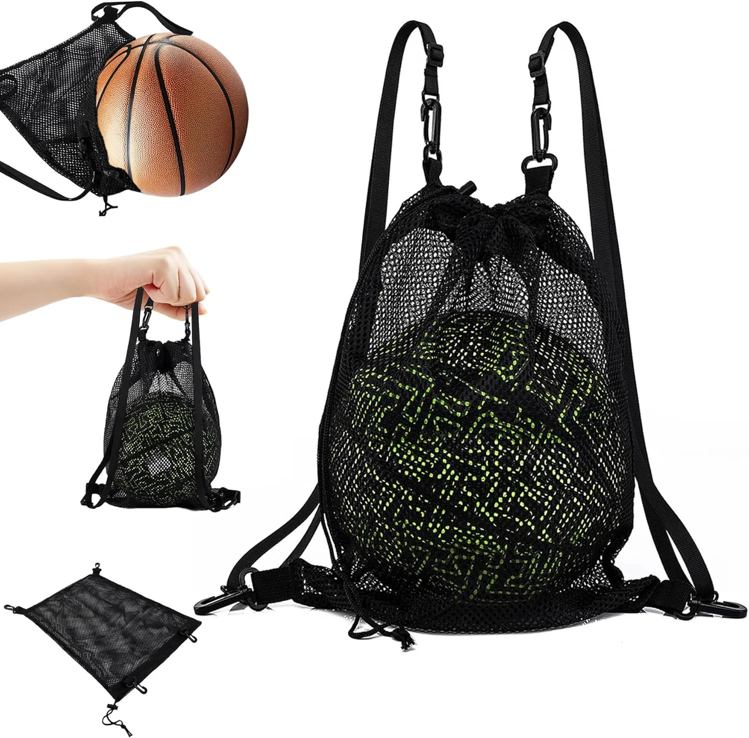 Klmnop 2 Pcs Single Ball Drawstring Mesh Backpack, 17×12 Inch Sports Single Ball Bag with Removable Shoulder Straps for Carrying Soccer Volleyball Baseball Football
