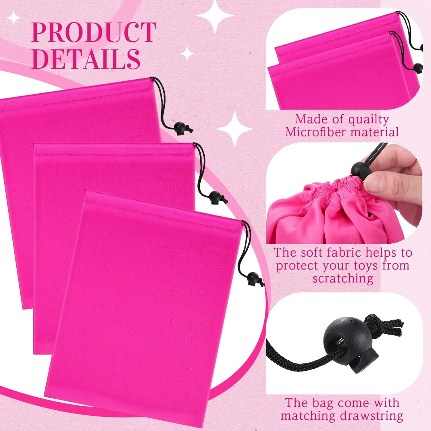Konohan Toy Storage Bag Adult Microfiber Drawstring Bags Adjustable Small Cloth Pouch Foldable Ditty Pouch for Game Toy Cosmetic Glass(12 x 9 Inch,Pink)