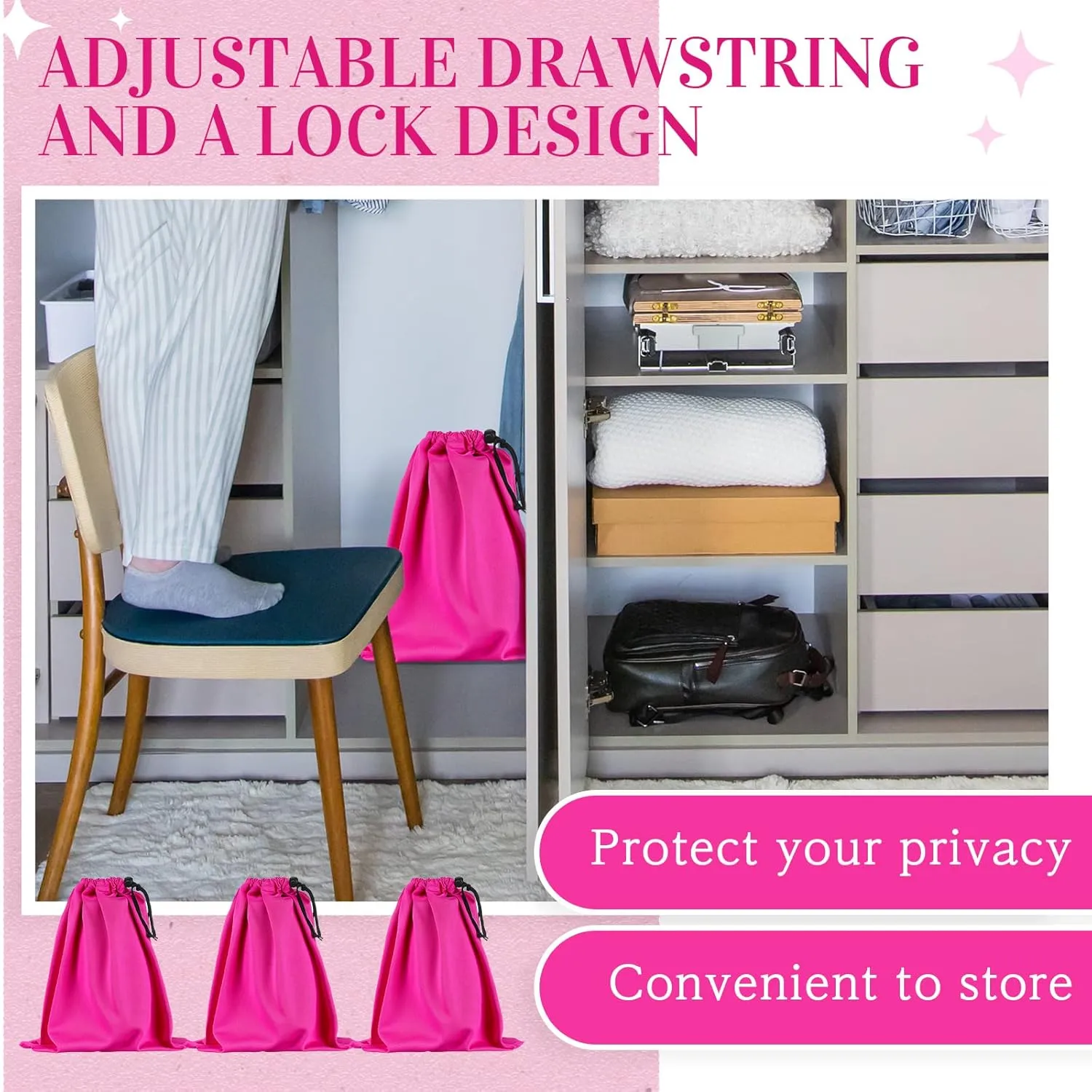Konohan Toy Storage Bag Adult Microfiber Drawstring Bags Adjustable Small Cloth Pouch Foldable Ditty Pouch for Game Toy Cosmetic Glass(12 x 9 Inch,Pink)