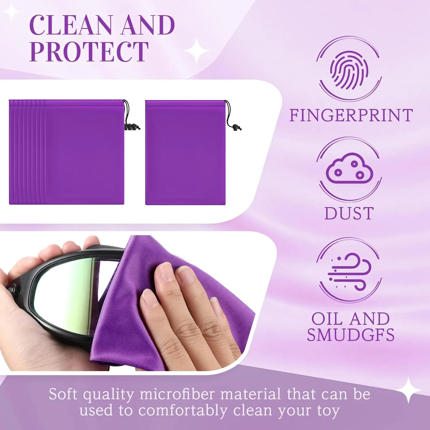 Konohan Toy Storage Bag Adult Microfiber Drawstring Bags Adjustable Small Cloth Pouch Foldable Ditty Pouch for Game Toy Cosmetic Glass(Mixed Sizes,Purple)