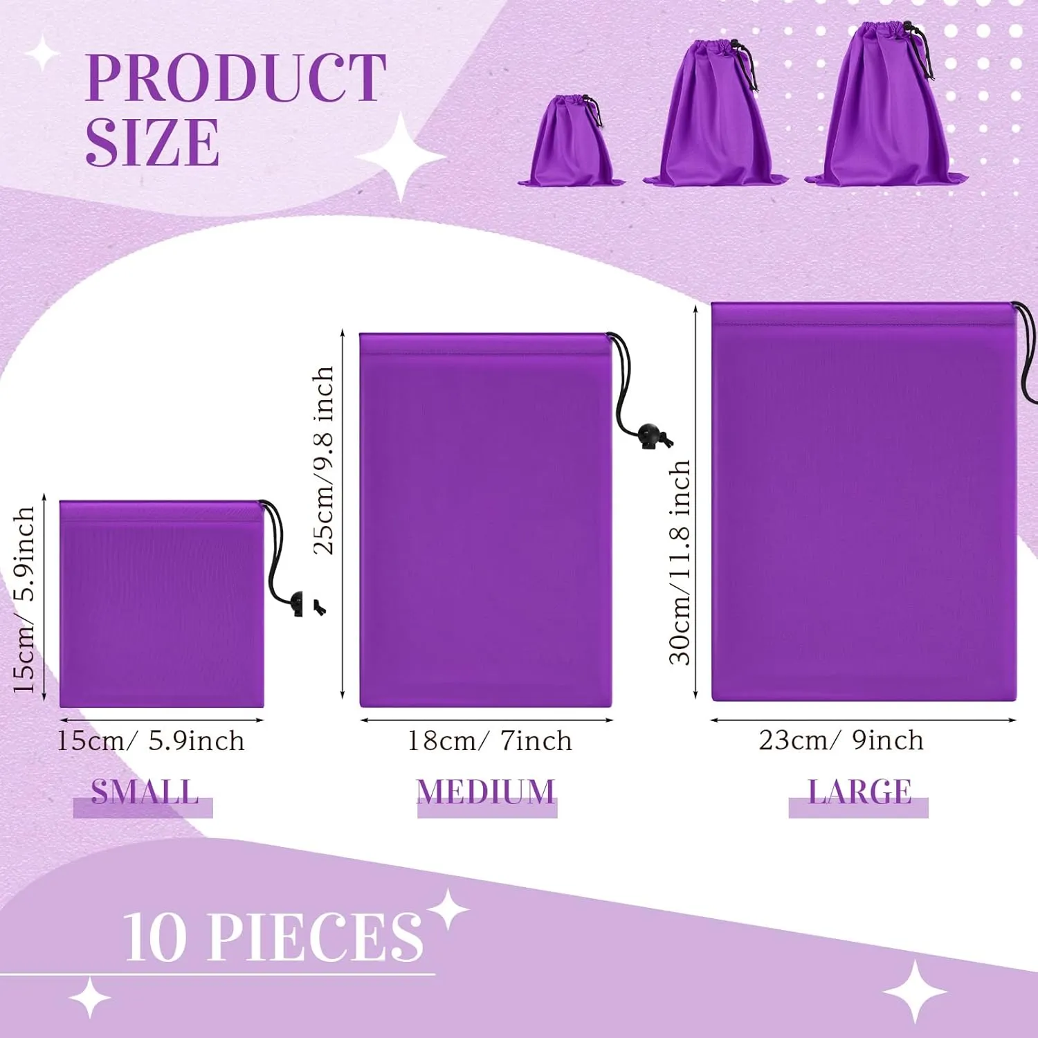 Konohan Toy Storage Bag Adult Microfiber Drawstring Bags Adjustable Small Cloth Pouch Foldable Ditty Pouch for Game Toy Cosmetic Glass(Mixed Sizes,Purple)