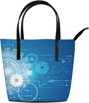 Kuizee Tote Handbag Shoulder Bags Zipper Waves Flowing Water Sea Ocean Seagull Big Capacity PU Leather